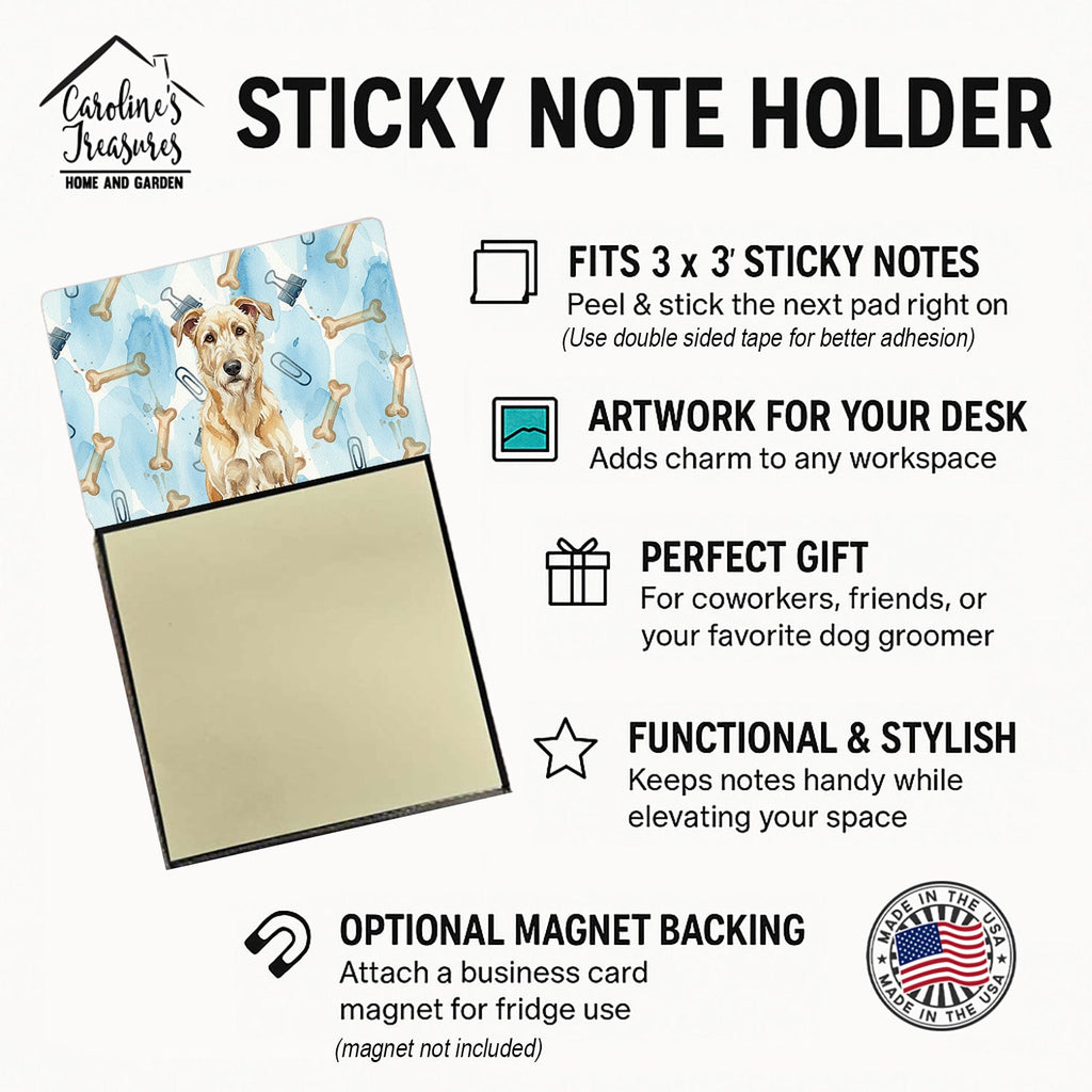 Wheaten Irish Wolfhound Coworker Watercolor Sticky Note Holder Refillable Dispenser Desk Accessory 3x3 Pad Gift