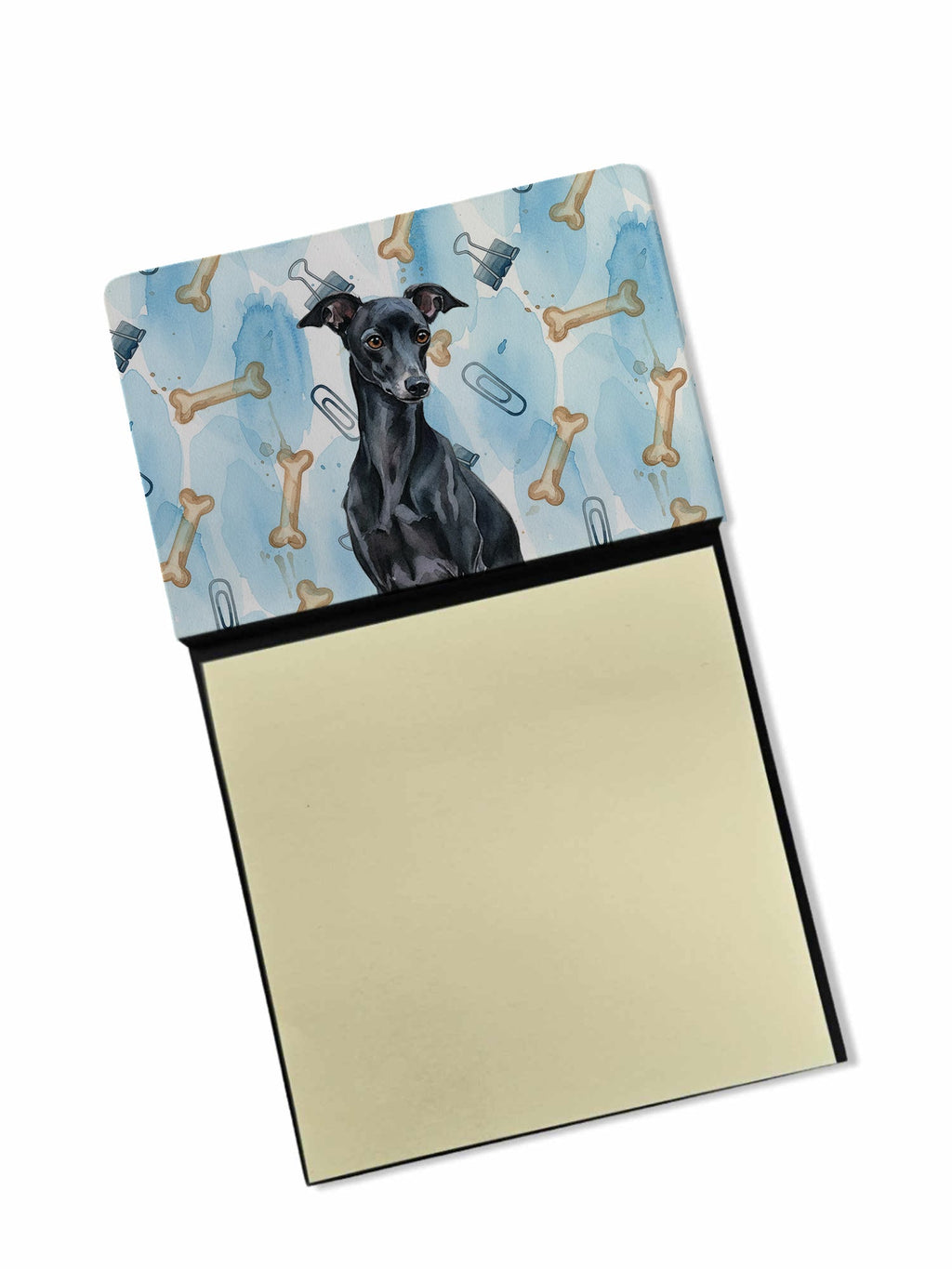 Black Italian Greyhound Coworker Watercolor Sticky Note Holder Refillable Dispenser Desk Accessory 3x3 Pad Gift
