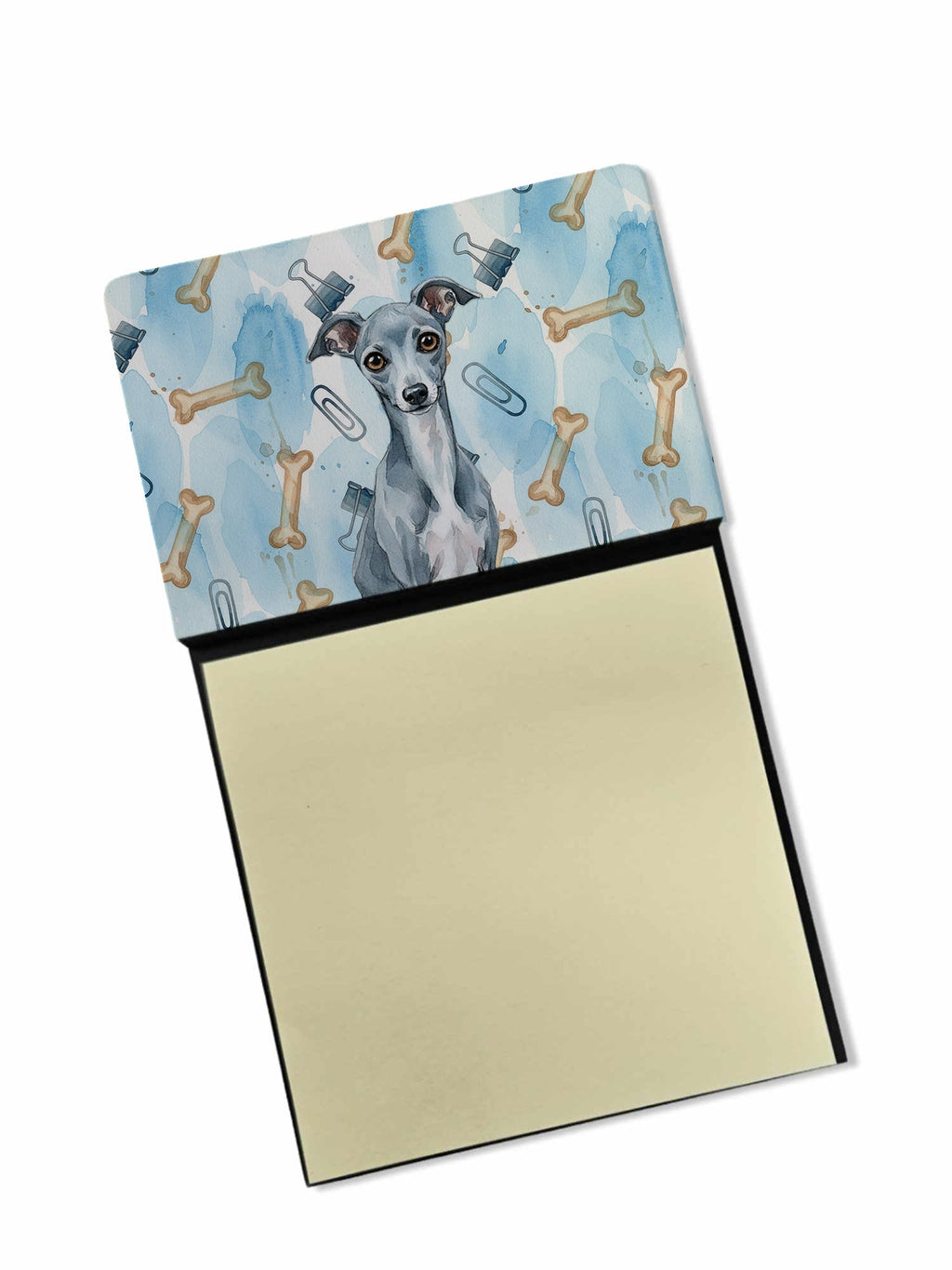 Blue Italian Greyhound Coworker Watercolor Sticky Note Holder Refillable Dispenser Desk Accessory 3x3 Pad Gift