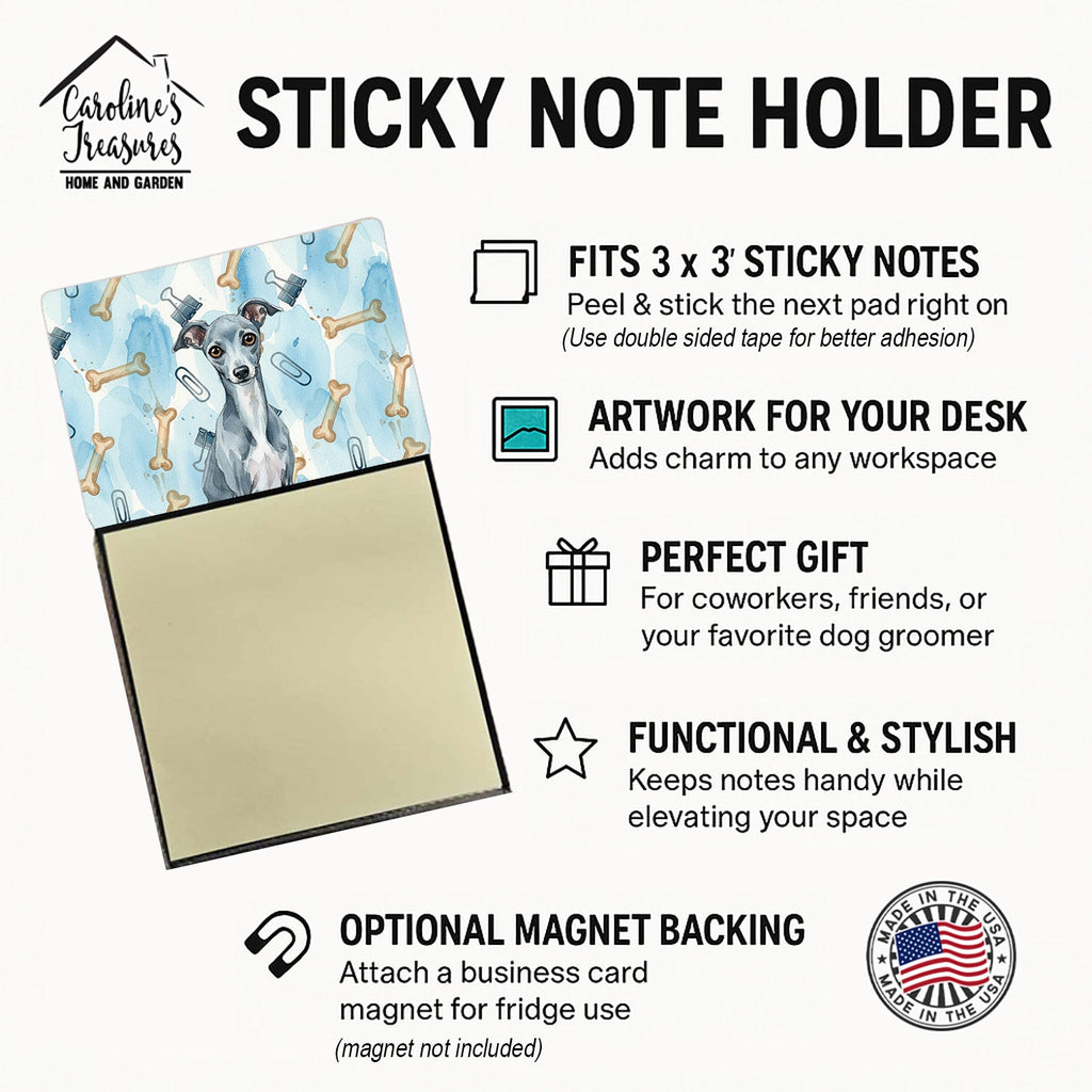 Blue Italian Greyhound Coworker Watercolor Sticky Note Holder Refillable Dispenser Desk Accessory 3x3 Pad Gift