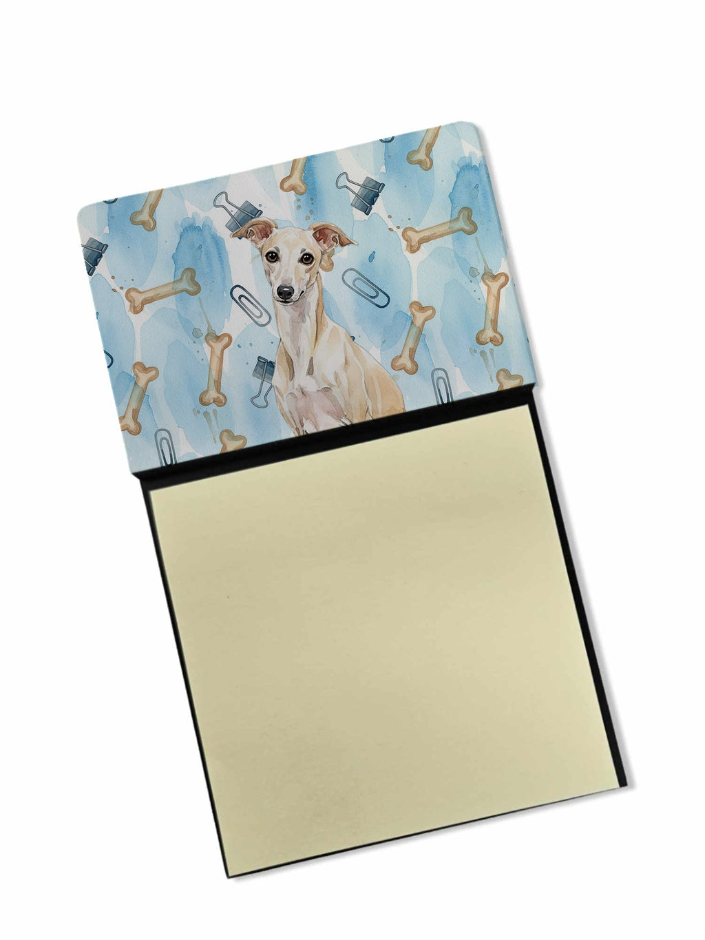 Cream Italian Greyhound Coworker Watercolor Sticky Note Holder Refillable Dispenser Desk Accessory 3x3 Pad Gift