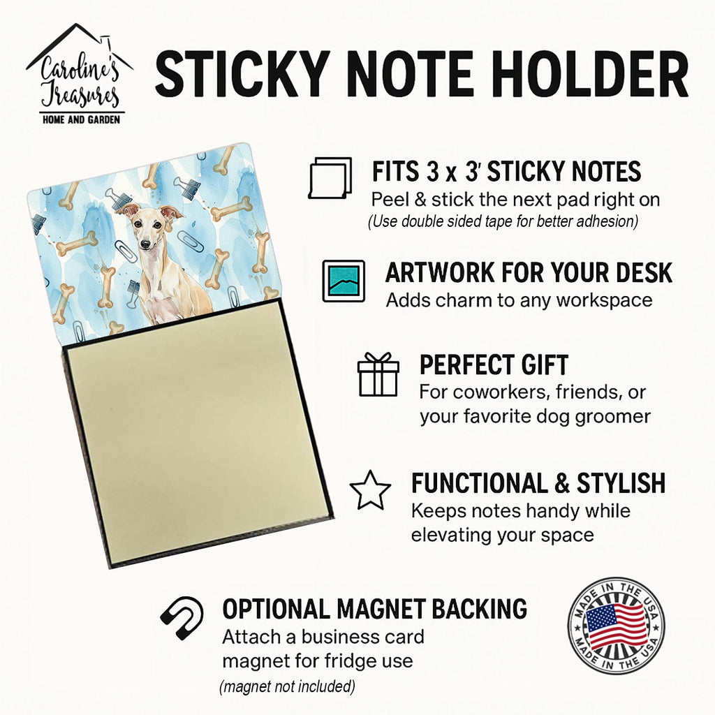 Cream Italian Greyhound Coworker Watercolor Sticky Note Holder Refillable Dispenser Desk Accessory 3x3 Pad Gift