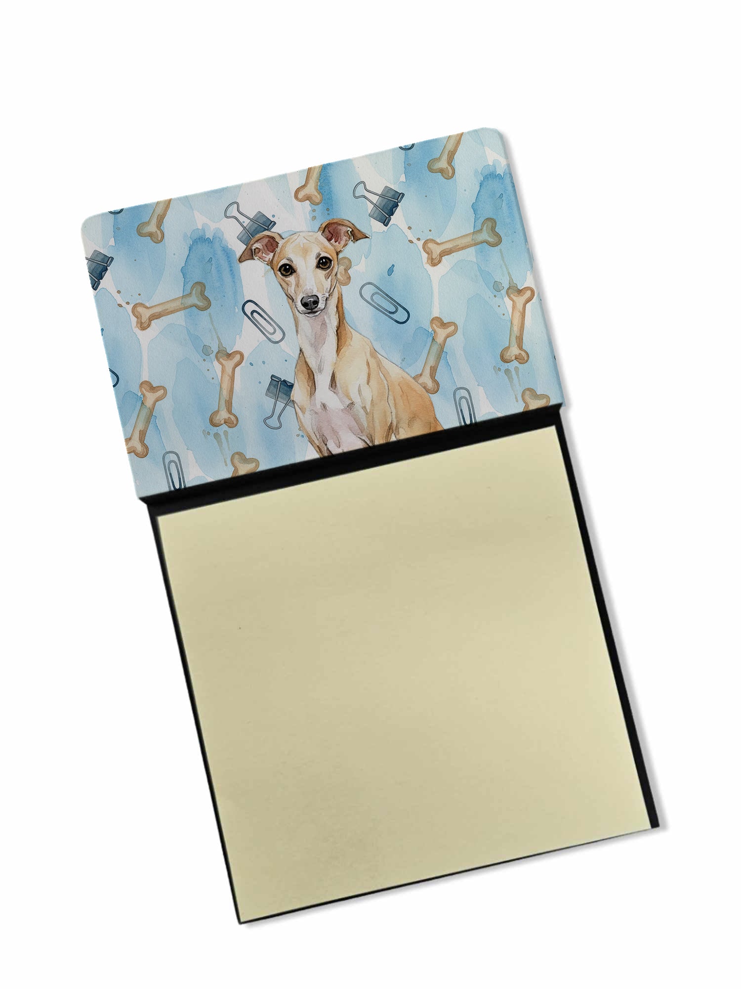 Fawn Italian Greyhound Coworker Watercolor Sticky Note Holder Refillable Dispenser Desk Accessory 3x3 Pad Gift