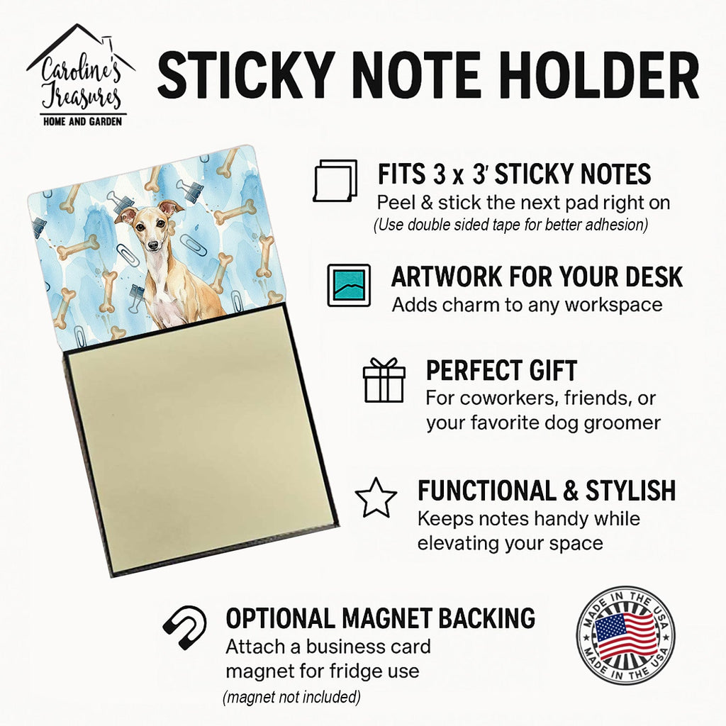 Fawn Italian Greyhound Coworker Watercolor Sticky Note Holder Refillable Dispenser Desk Accessory 3x3 Pad Gift