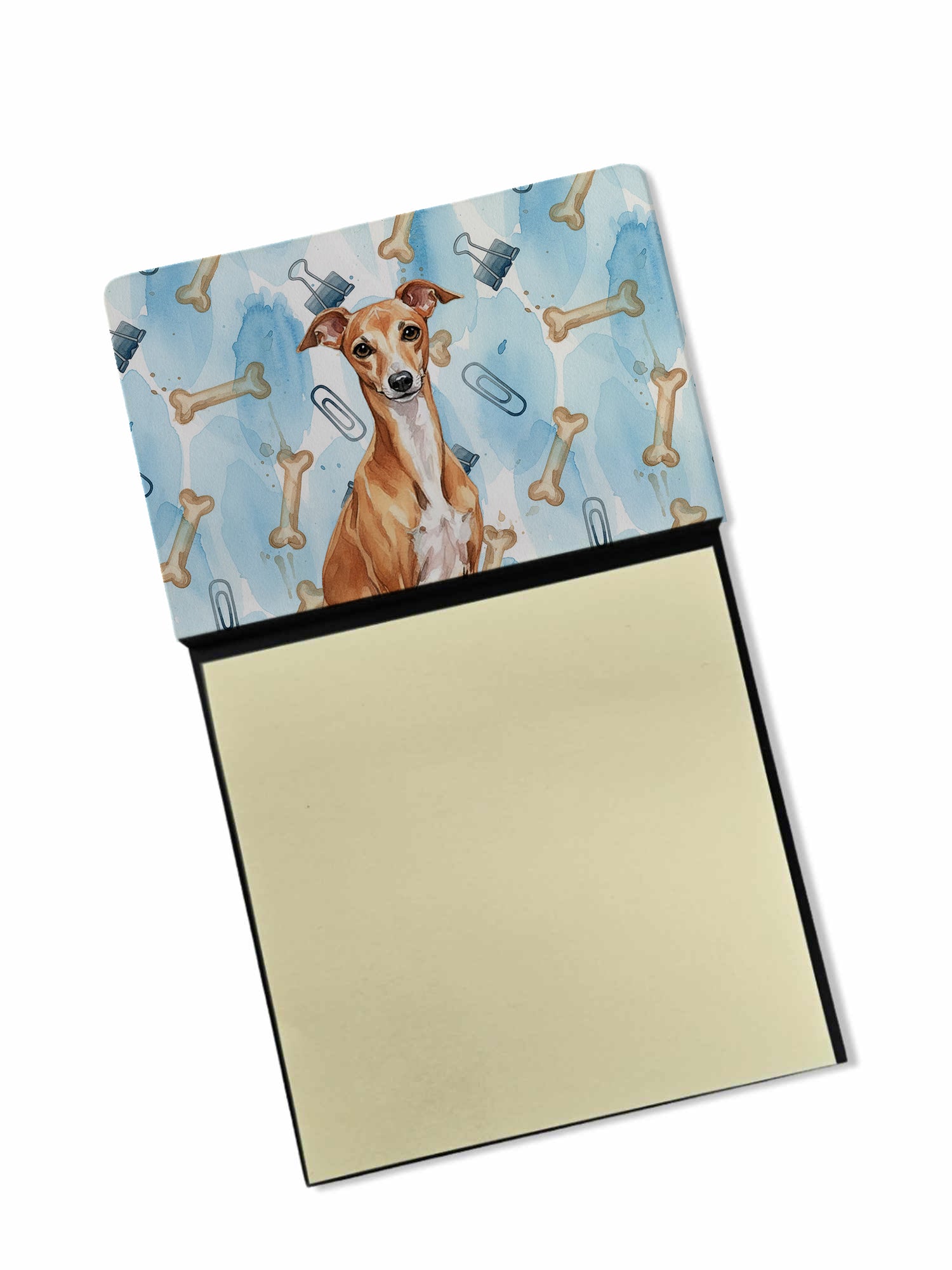 Red Italian Greyhound Coworker Watercolor Sticky Note Holder Refillable Dispenser Desk Accessory 3x3 Pad Gift