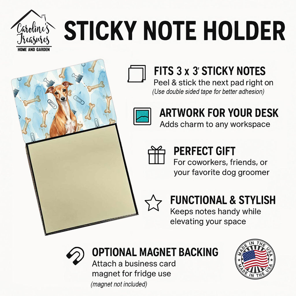 Red Italian Greyhound Coworker Watercolor Sticky Note Holder Refillable Dispenser Desk Accessory 3x3 Pad Gift