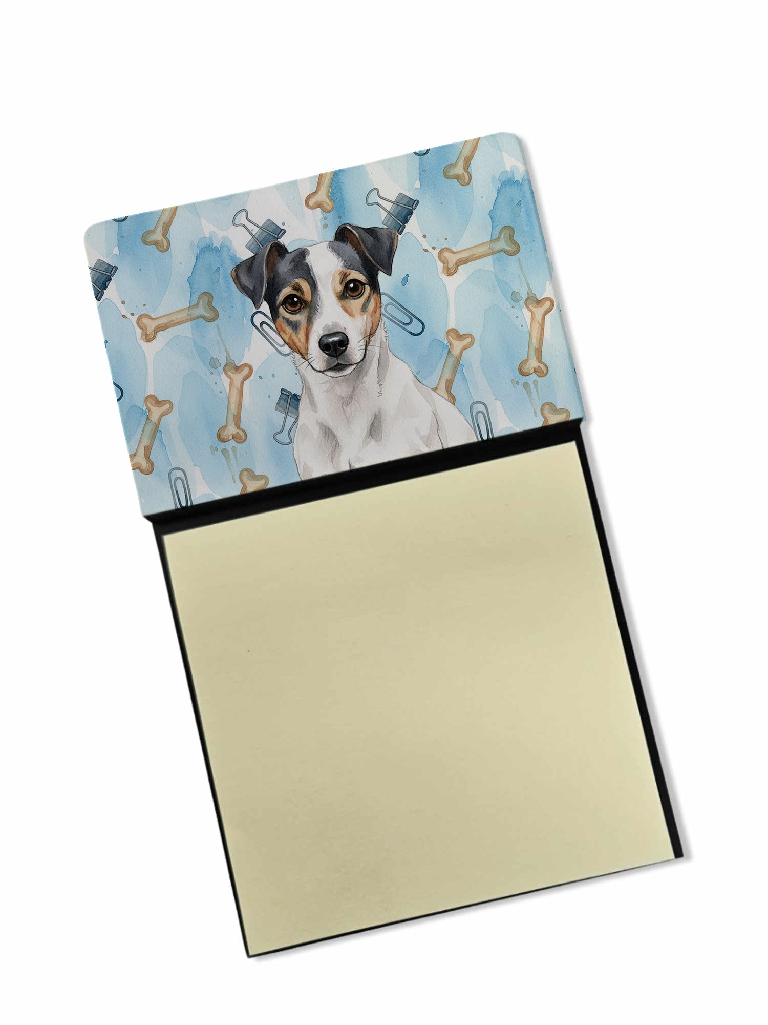 White and Black Jack Russell Terrier Coworker Watercolor Sticky Note Holder Refillable Dispenser Desk Accessory 3x3 Pad Gift