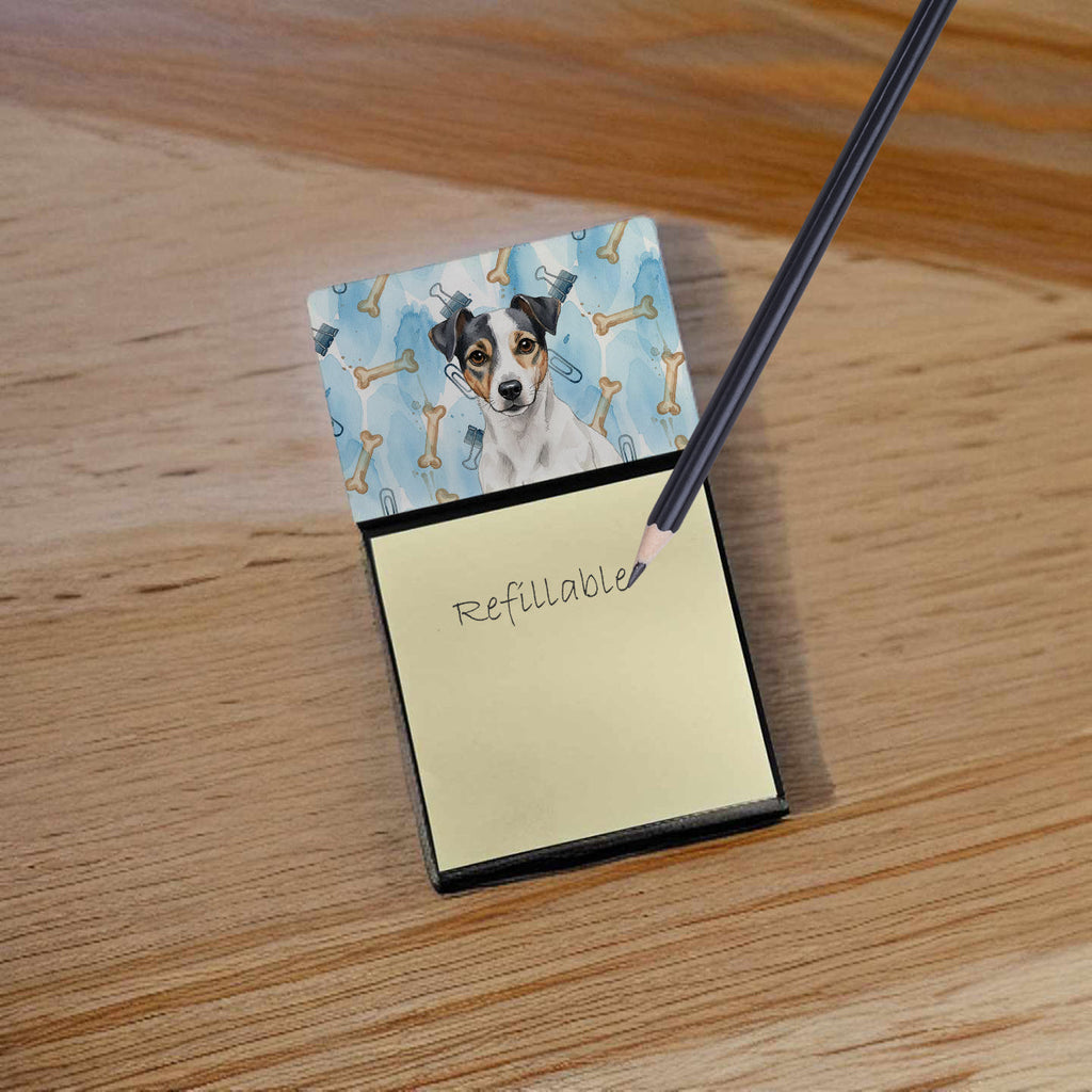 White and Black Jack Russell Terrier Coworker Watercolor Sticky Note Holder Refillable Dispenser Desk Accessory 3x3 Pad Gift