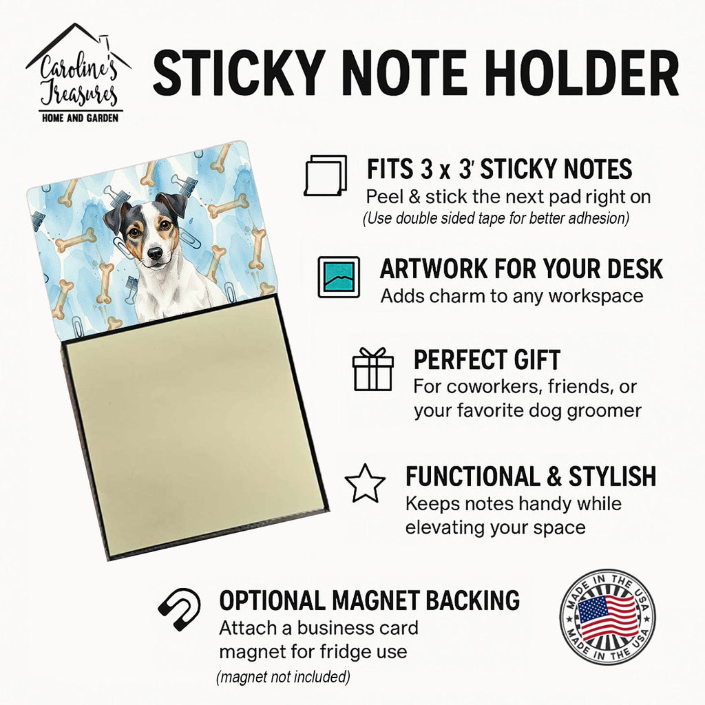 White and Black Jack Russell Terrier Coworker Watercolor Sticky Note Holder Refillable Dispenser Desk Accessory 3x3 Pad Gift