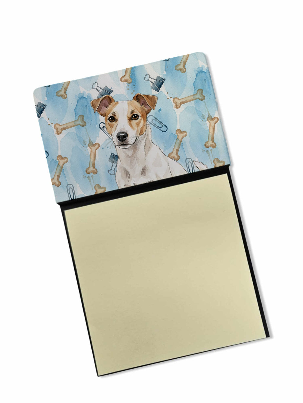 White and Tan Jack Russell Terrier Coworker Watercolor Sticky Note Holder Refillable Dispenser Desk Accessory 3x3 Pad Gift