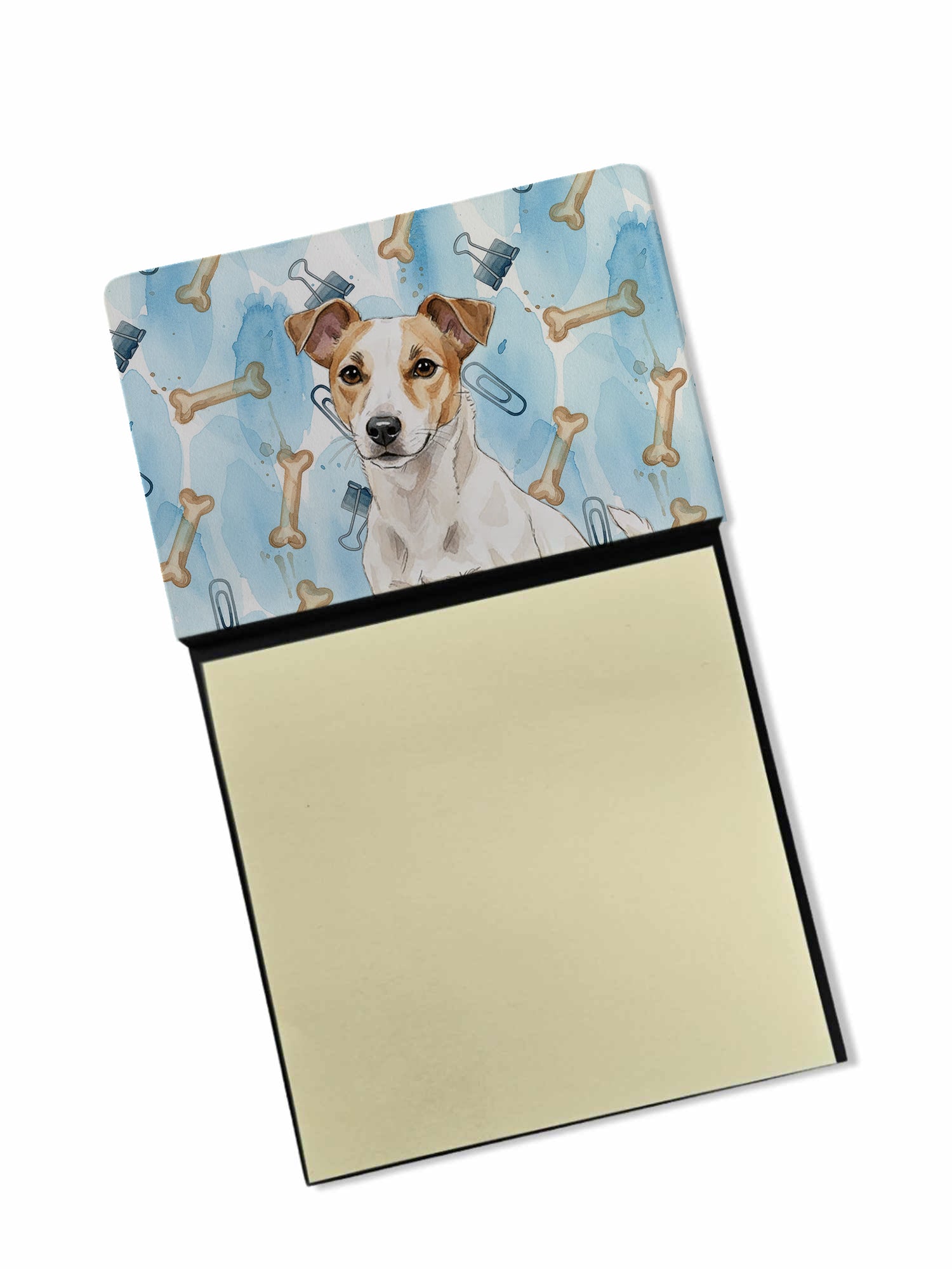 White and Tan Jack Russell Terrier Coworker Watercolor Sticky Note Holder Refillable Dispenser Desk Accessory 3x3 Pad Gift