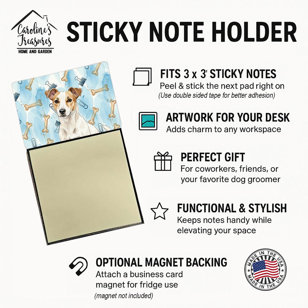 White and Tan Jack Russell Terrier Coworker Watercolor Sticky Note Holder Refillable Dispenser Desk Accessory 3x3 Pad Gift