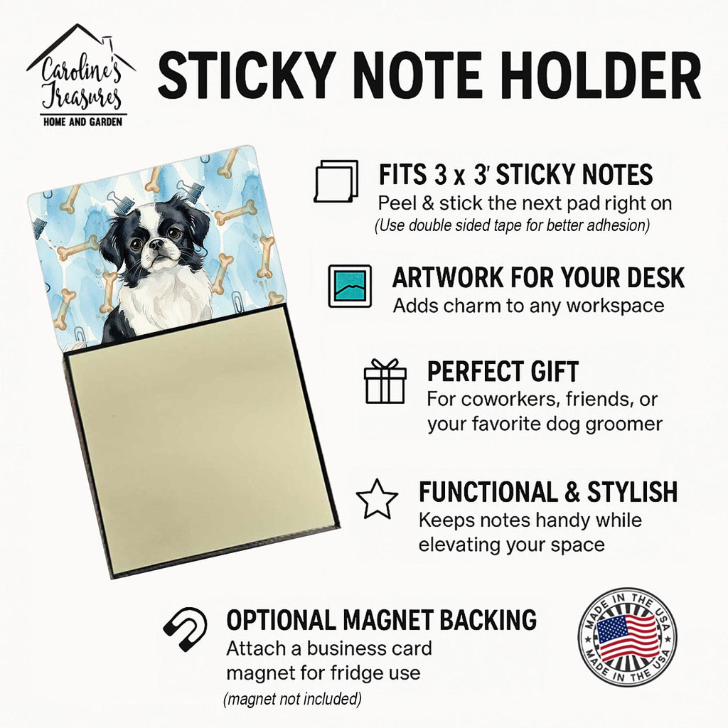Black and White Japanese Chin Coworker Watercolor Sticky Note Holder Refillable Dispenser Desk Accessory 3x3 Pad Gift