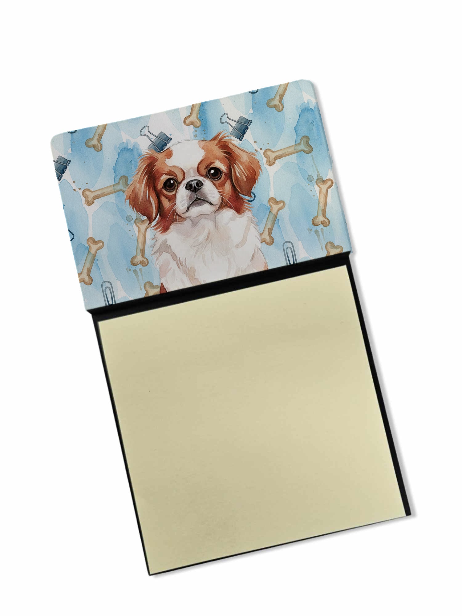 Red and White Japanese Chin Coworker Watercolor Sticky Note Holder Refillable Dispenser Desk Accessory 3x3 Pad Gift