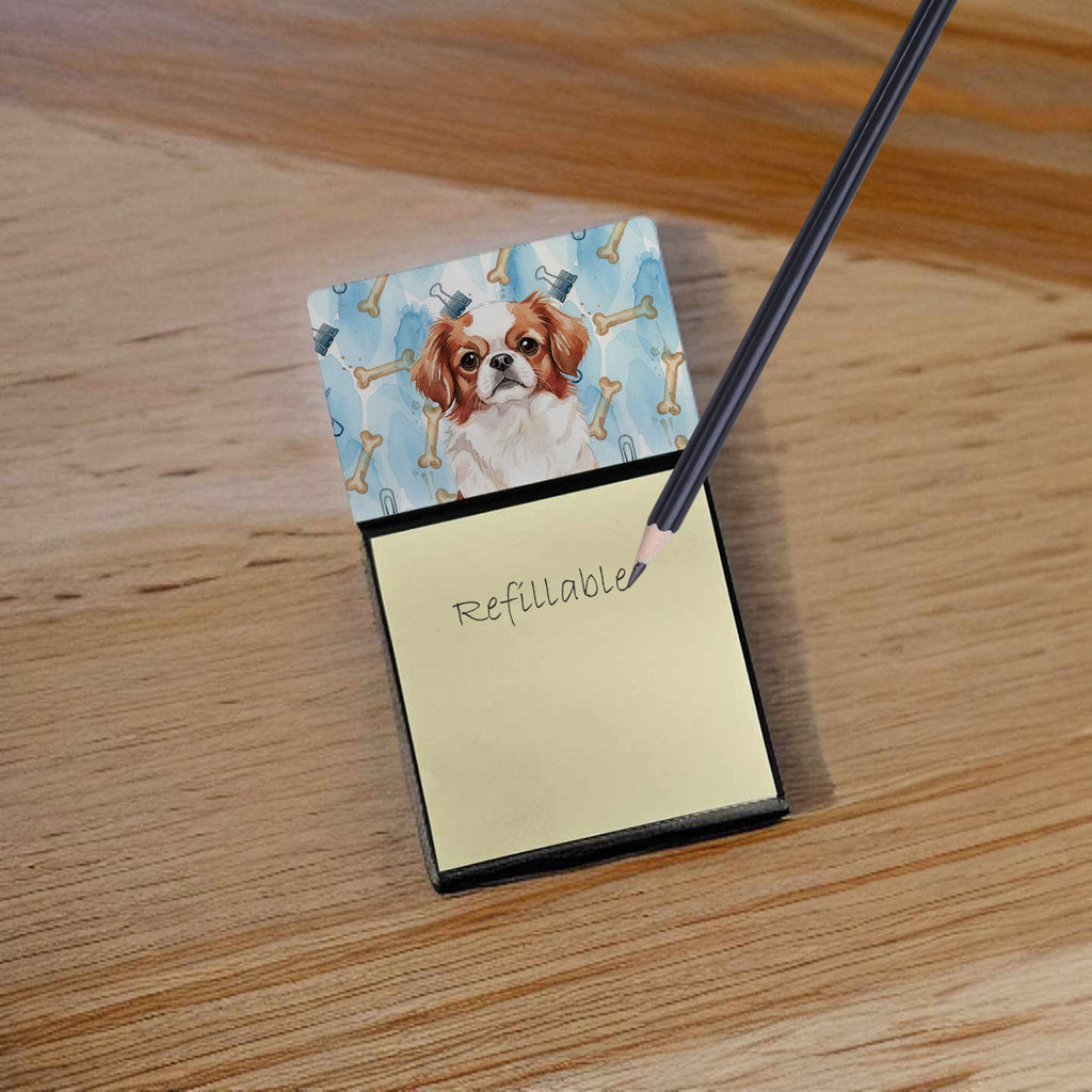 Red and White Japanese Chin Coworker Watercolor Sticky Note Holder Refillable Dispenser Desk Accessory 3x3 Pad Gift