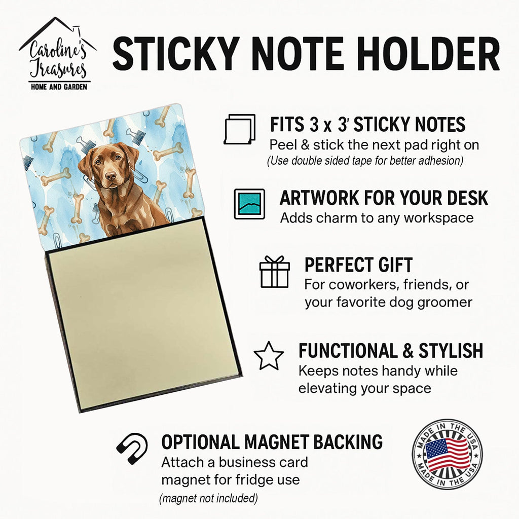 Chocolate Labrador Retriever Coworker Watercolor Sticky Note Holder Refillable Dispenser Desk Accessory 3x3 Pad Gift