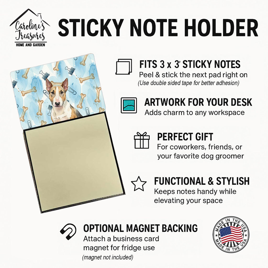 Tricolor Miniature Bull Terrier Coworker Watercolor Sticky Note Holder Refillable Dispenser Desk Accessory 3x3 Pad Gift