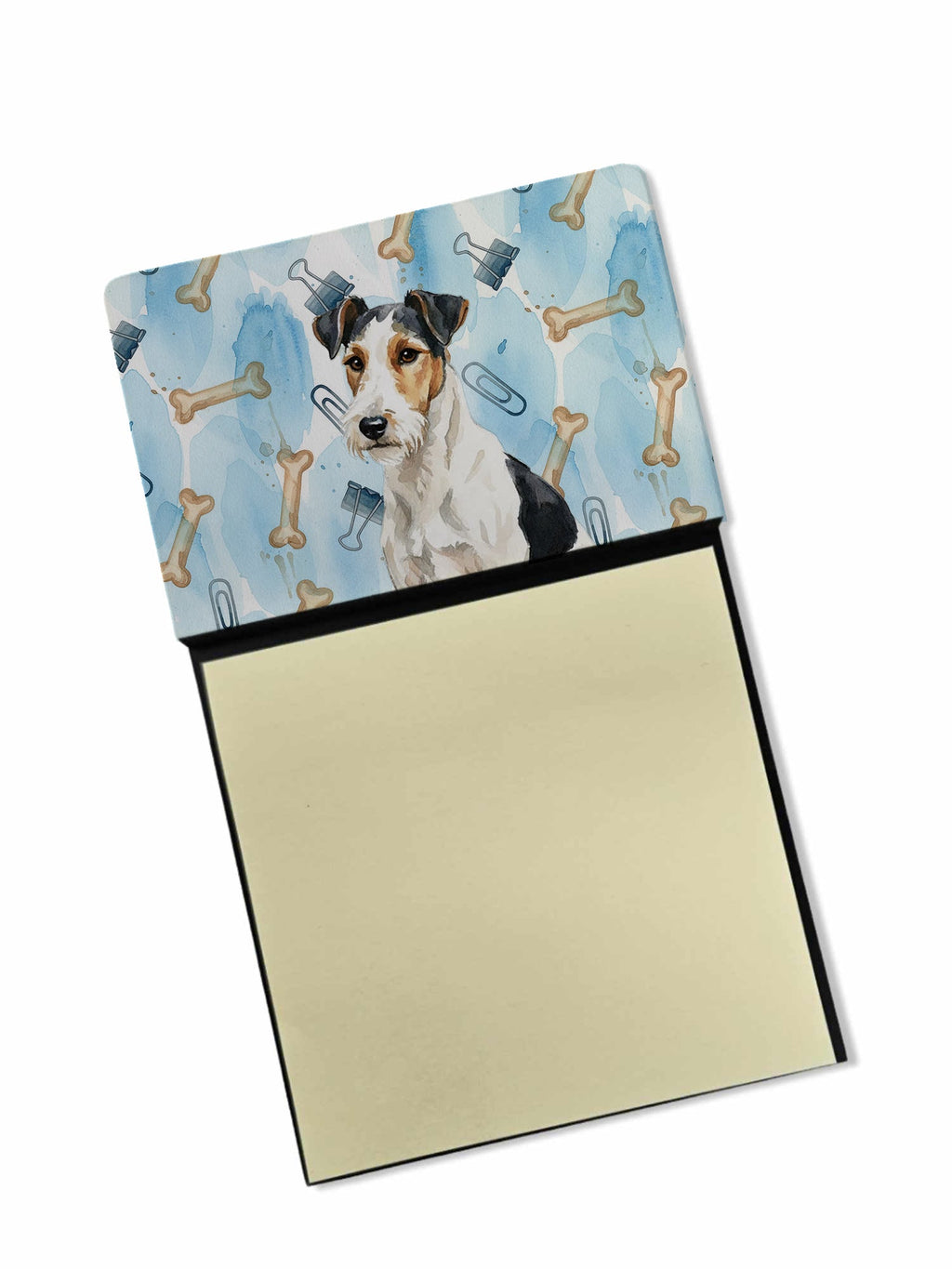 Smooth Fox Terrier Coworker Watercolor Sticky Note Holder Refillable Dispenser Desk Accessory 3x3 Pad Gift