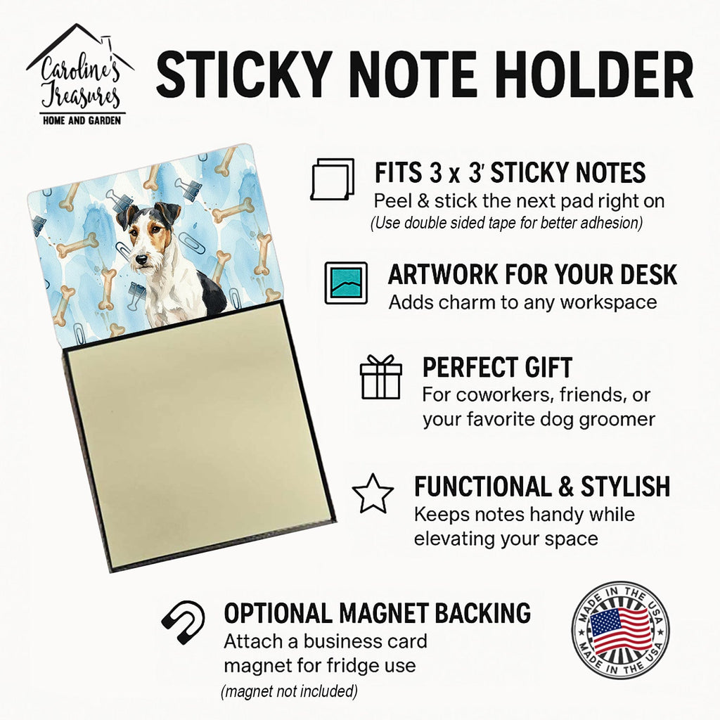 Smooth Fox Terrier Coworker Watercolor Sticky Note Holder Refillable Dispenser Desk Accessory 3x3 Pad Gift