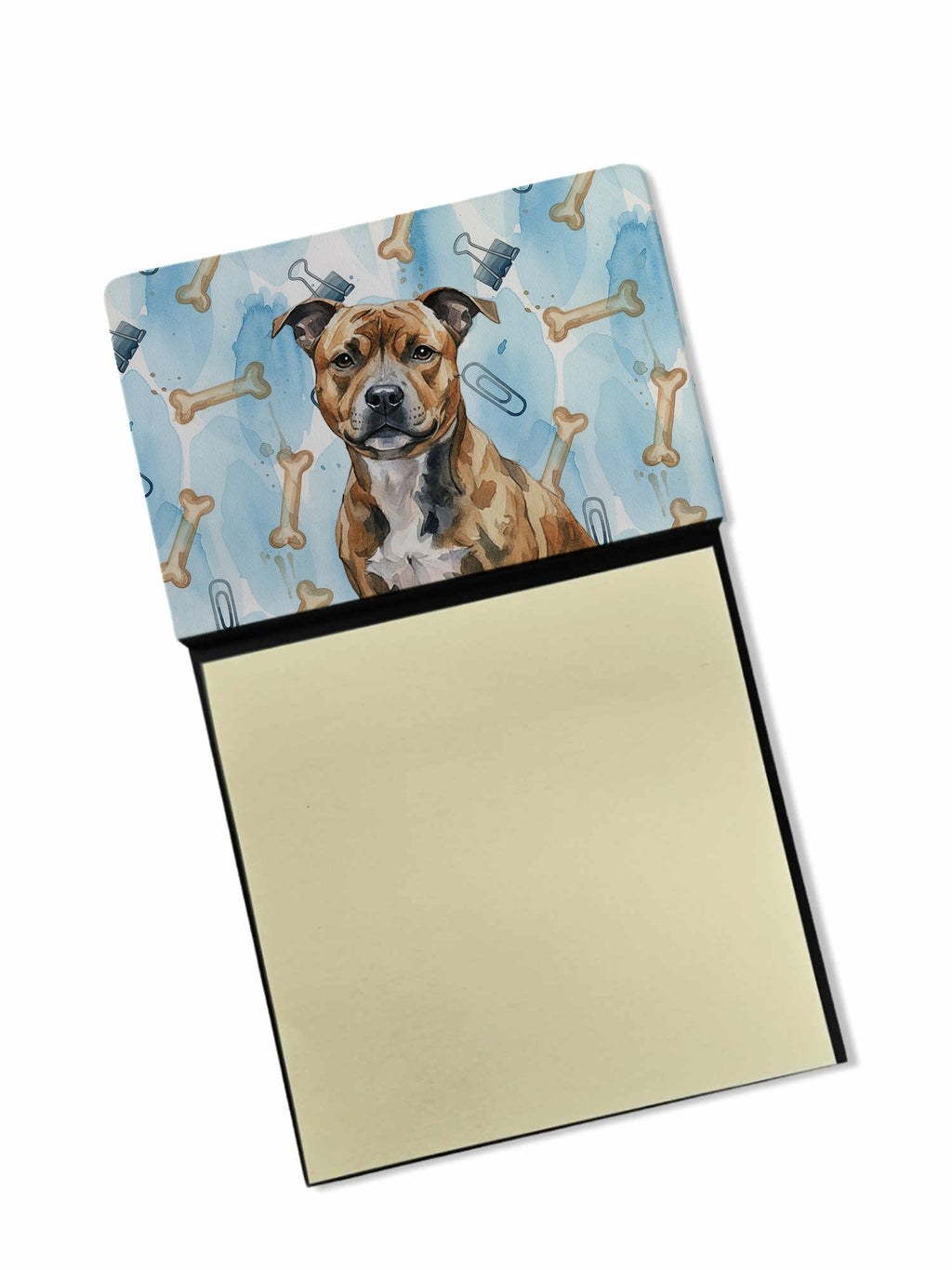 Brindle Staffordshire Bull Terrier Coworker Watercolor Sticky Note Holder Refillable Dispenser Desk Accessory 3x3 Pad Gift