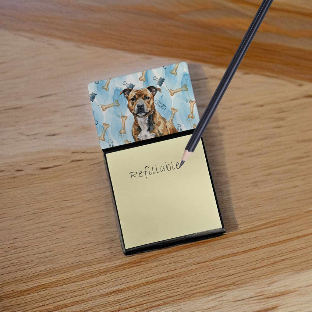 Brindle Staffordshire Bull Terrier Coworker Watercolor Sticky Note Holder Refillable Dispenser Desk Accessory 3x3 Pad Gift