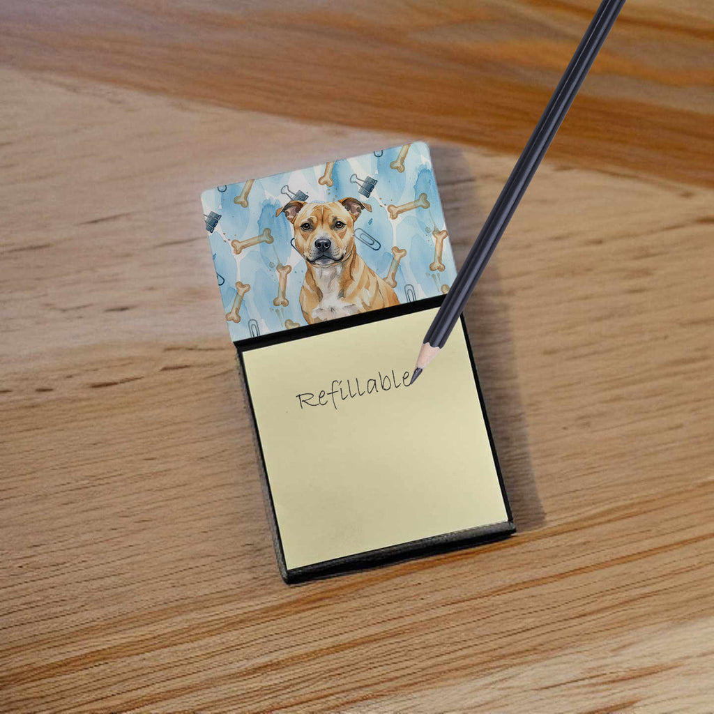 Fawn Staffordshire Bull Terrier Coworker Watercolor Sticky Note Holder Refillable Dispenser Desk Accessory 3x3 Pad Gift