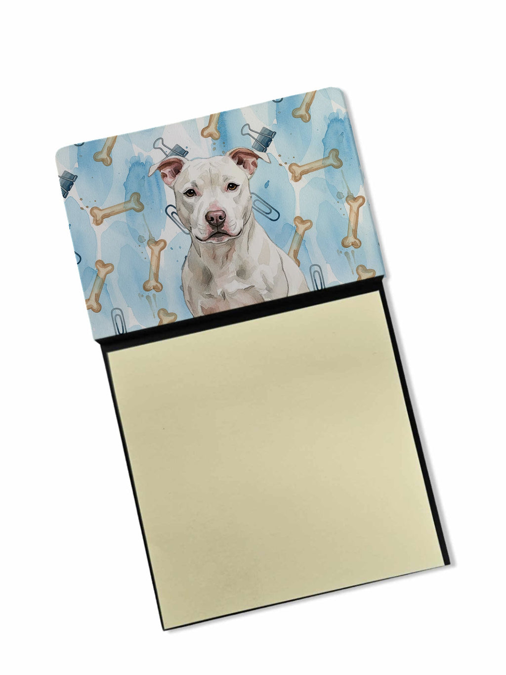 White Staffordshire Bull Terrier Coworker Watercolor Sticky Note Holder Refillable Dispenser Desk Accessory 3x3 Pad Gift