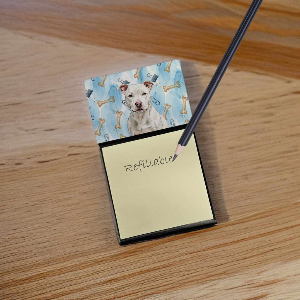 White Staffordshire Bull Terrier Coworker Watercolor Sticky Note Holder Refillable Dispenser Desk Accessory 3x3 Pad Gift