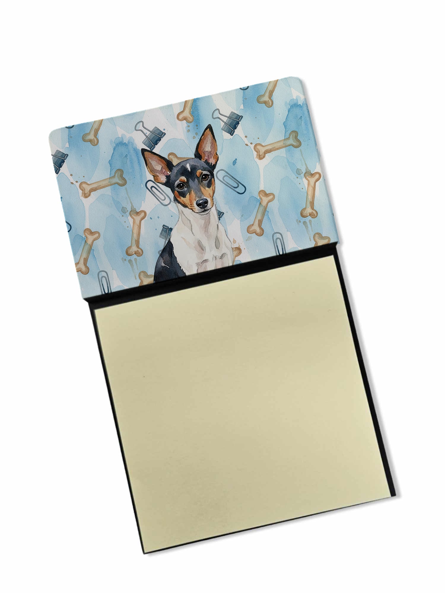 Toy Fox Terrier Coworker Watercolor Sticky Note Holder Refillable Dispenser Desk Accessory 3x3 Pad Gift