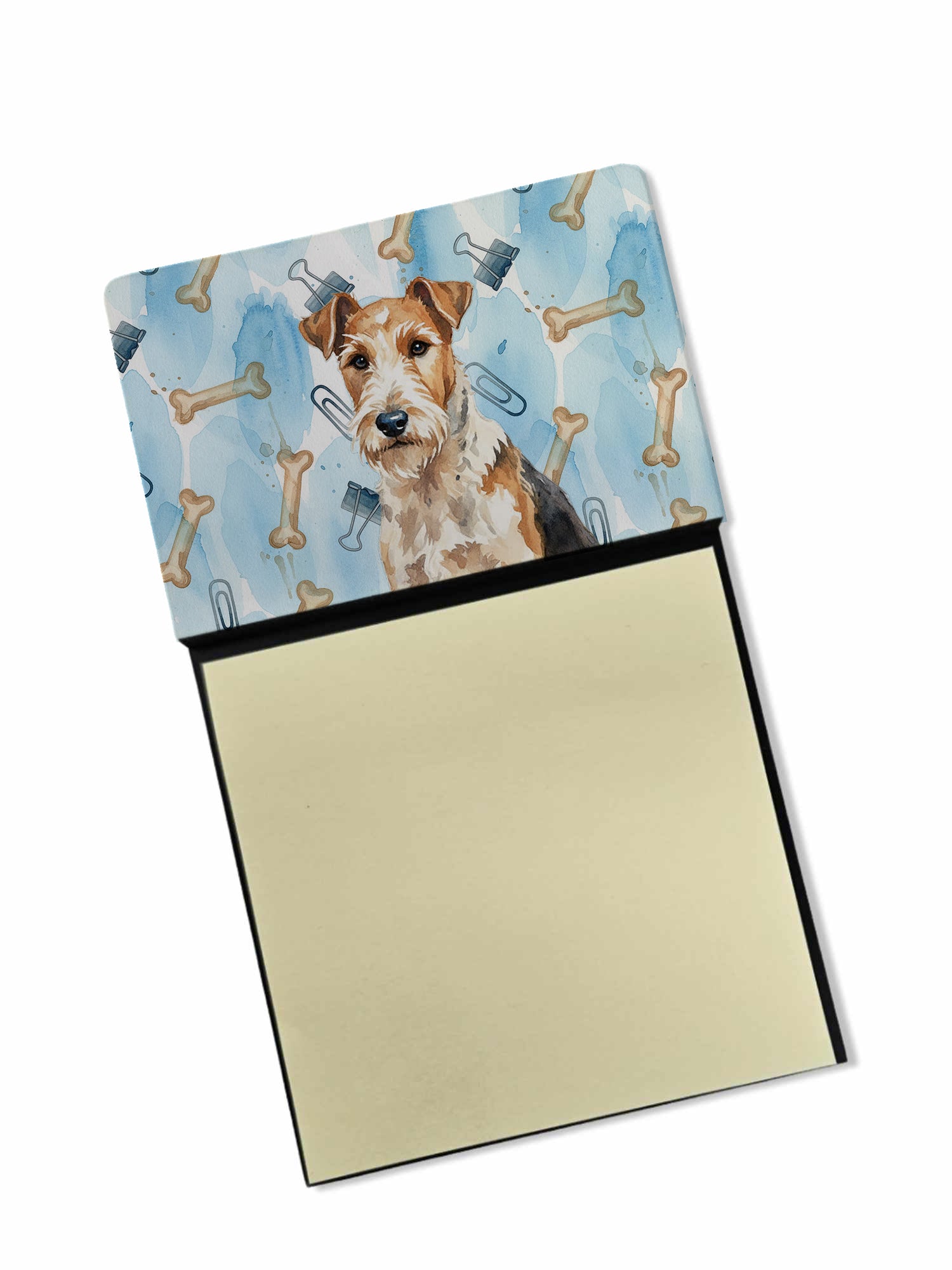 Wire Fox Terrier Coworker Watercolor Sticky Note Holder Refillable Dispenser Desk Accessory 3x3 Pad Gift