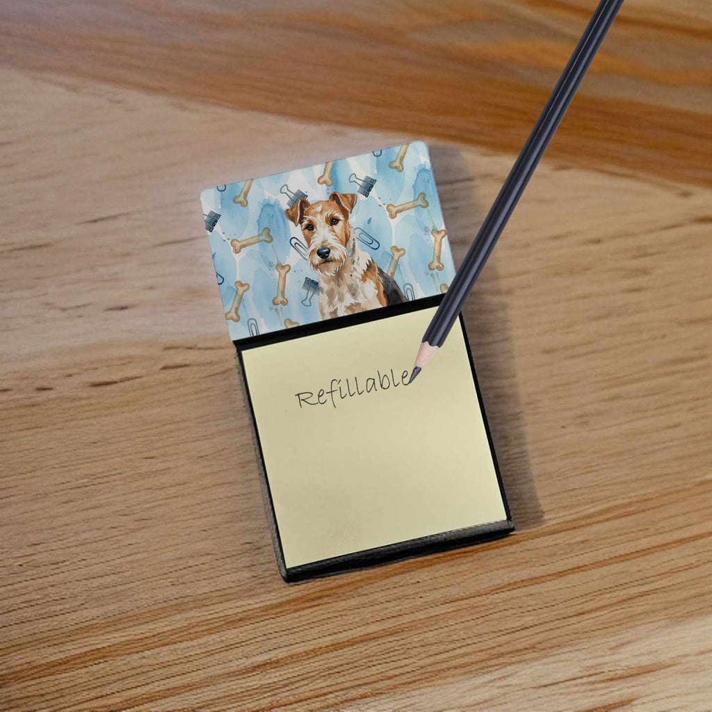 Wire Fox Terrier Coworker Watercolor Sticky Note Holder Refillable Dispenser Desk Accessory 3x3 Pad Gift