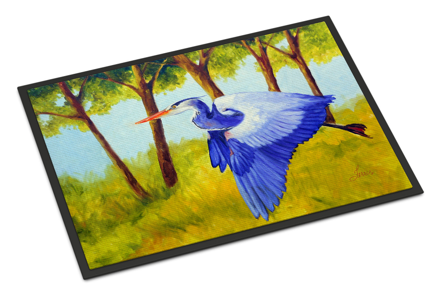 Flying Blue Heron by Ferris Hotard Doormat Indoor Outdoor 18H X 27W Front Door Mat Rugs for Entryway, Non Slip Washable