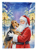Airedale Terrier with Santa Claus House Flag 28x40 Porch Sleeve Pole Decorative Outside Yard Banner Artwork Wall Hanging, Polyester