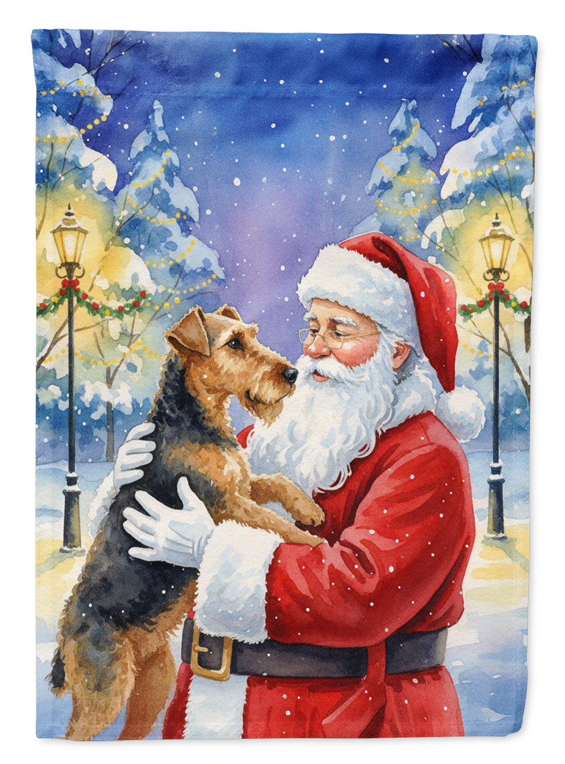 Airedale Terrier with Santa Claus House Flag 28x40 Porch Sleeve Pole Decorative Outside Yard Banner Artwork Wall Hanging, Polyester