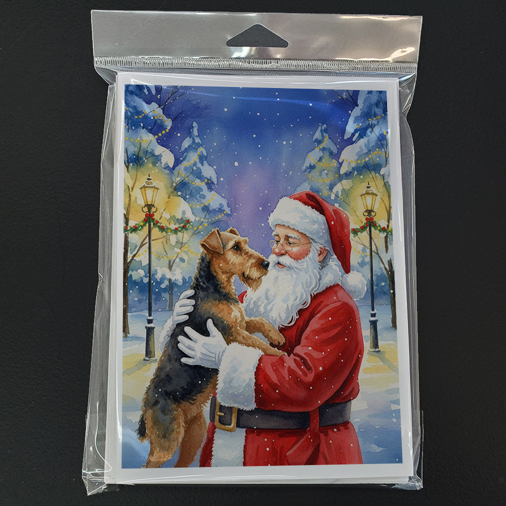 Airedale Terrier with Santa Claus Greeting Cards Pack of 8 Blank Cards with Envelopes Whimsical A7 Size 5x7