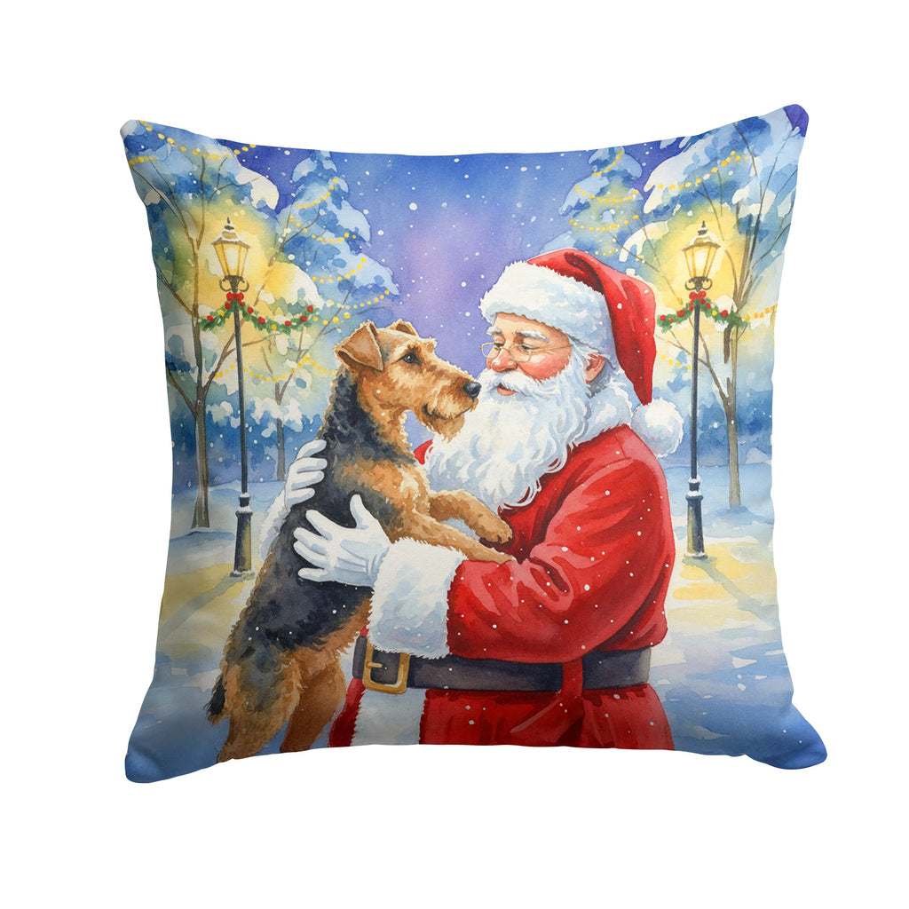 Airedale Terrier with Santa Claus Decorative Throw Pillow 18x18 Indoor Outdoor Accent Cushion, Fabric Cover with Insert for Sofa, Bed, Porch & Living Room