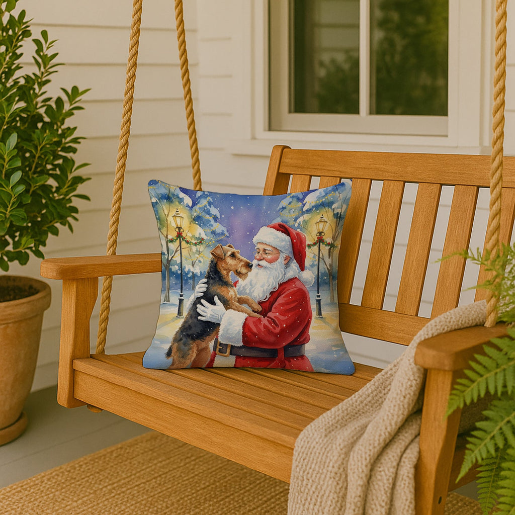 Airedale Terrier with Santa Claus Decorative Throw Pillow 18x18 Indoor Outdoor Accent Cushion, Fabric Cover with Insert for Sofa, Bed, Porch & Living Room
