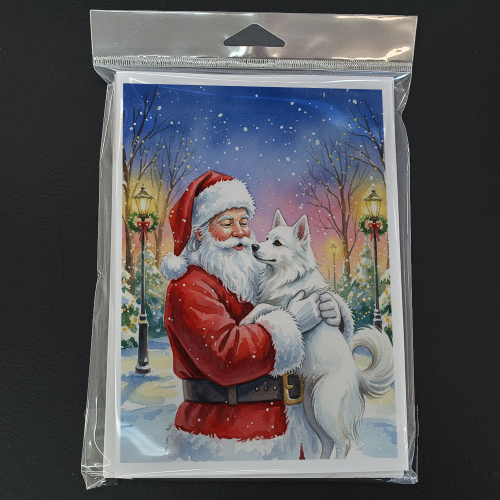 American Eskimo with Santa Claus Greeting Cards Pack of 8 Blank Cards with Envelopes Whimsical A7 Size 5x7
