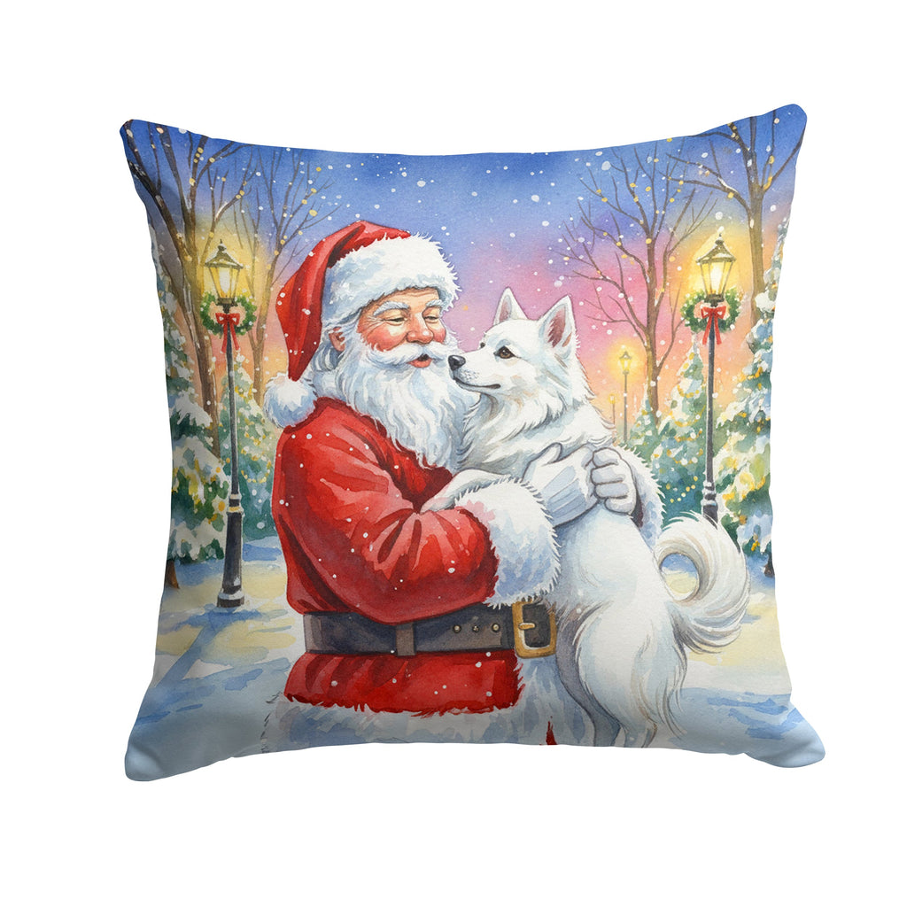 American Eskimo with Santa Claus Decorative Throw Pillow 18x18 Indoor Outdoor Accent Cushion, Fabric Cover with Insert for Sofa, Bed, Porch & Living Room