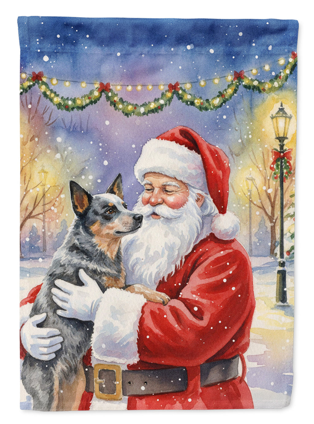 Australian Cattle Dog with Santa Claus House Flag 28x40 Porch Sleeve Pole Decorative Outside Yard Banner Artwork Wall Hanging, Polyester