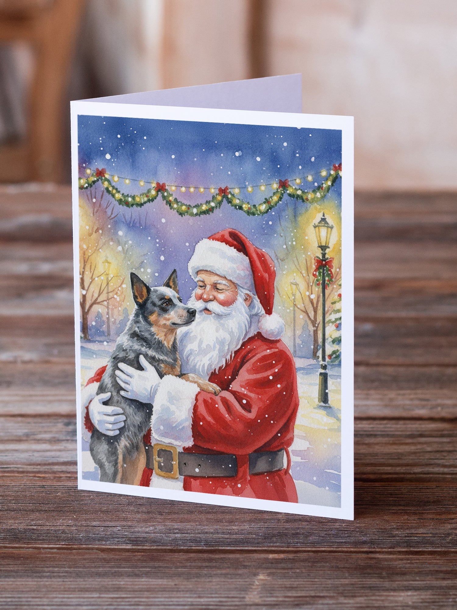 Australian Cattle Dog with Santa Claus Greeting Cards Pack of 8 Blank Cards with Envelopes Whimsical A7 Size 5x7