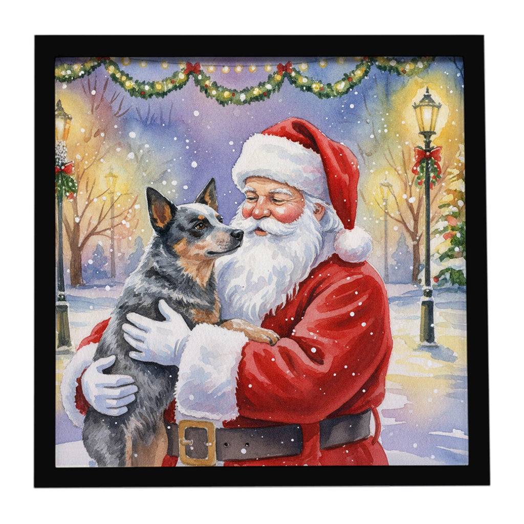 Australian Cattle Dog with Santa Claus Framed Metal Print Bathroom, Kitchen, Office, Home Decor Wall Art Ready to Hang, Square, 8X8