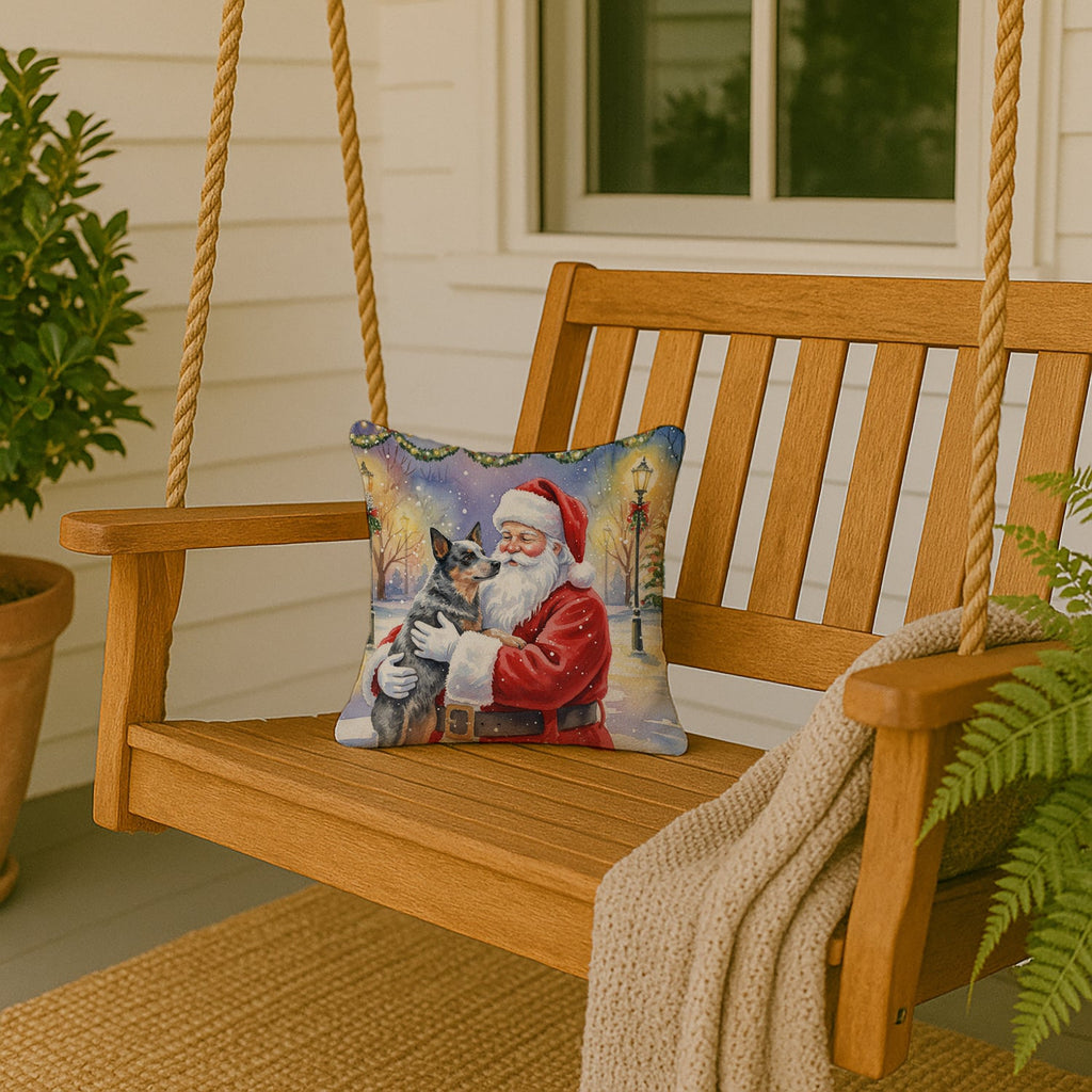 Australian Cattle Dog with Santa Claus Decorative Throw Pillow 14x14 Indoor Outdoor Accent Cushion, Fabric Cover with Insert for Sofa, Bed, Porch & Living Room
