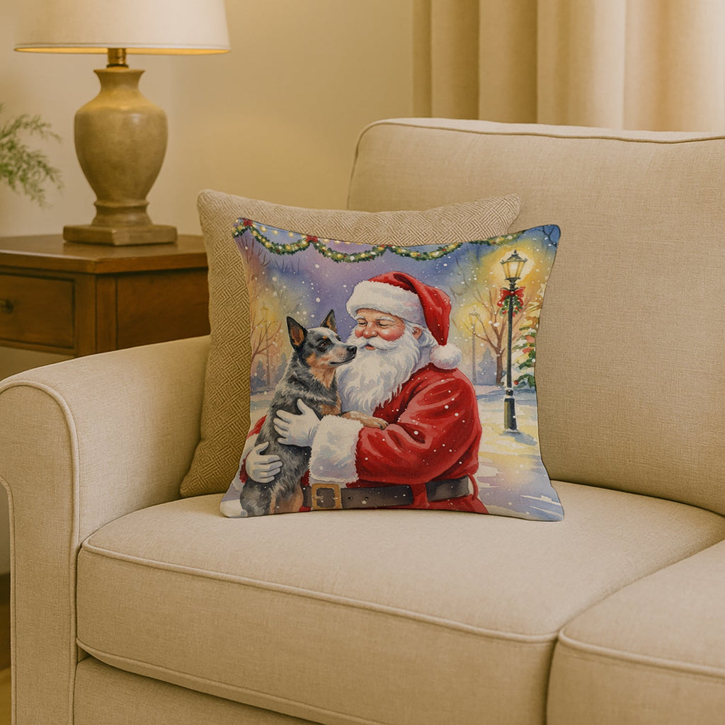Australian Cattle Dog with Santa Claus Decorative Throw Pillow 18x18 Indoor Outdoor Accent Cushion, Fabric Cover with Insert for Sofa, Bed, Porch & Living Room
