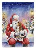 Basset Hound with Santa Claus House Flag 28x40 Porch Sleeve Pole Decorative Outside Yard Banner Artwork Wall Hanging, Polyester
