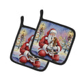Basset Hound with Santa Claus Pot Holder Set of 2 Heat Resistant Quilted Hot Pads 7.5 x 7.5 Inch, Insulated Kitchen Trivets for Cooking & Baking