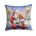 Basset Hound with Santa Claus Decorative Throw Pillow 14x14 Indoor Outdoor Accent Cushion, Fabric Cover with Insert for Sofa, Bed, Porch & Living Room