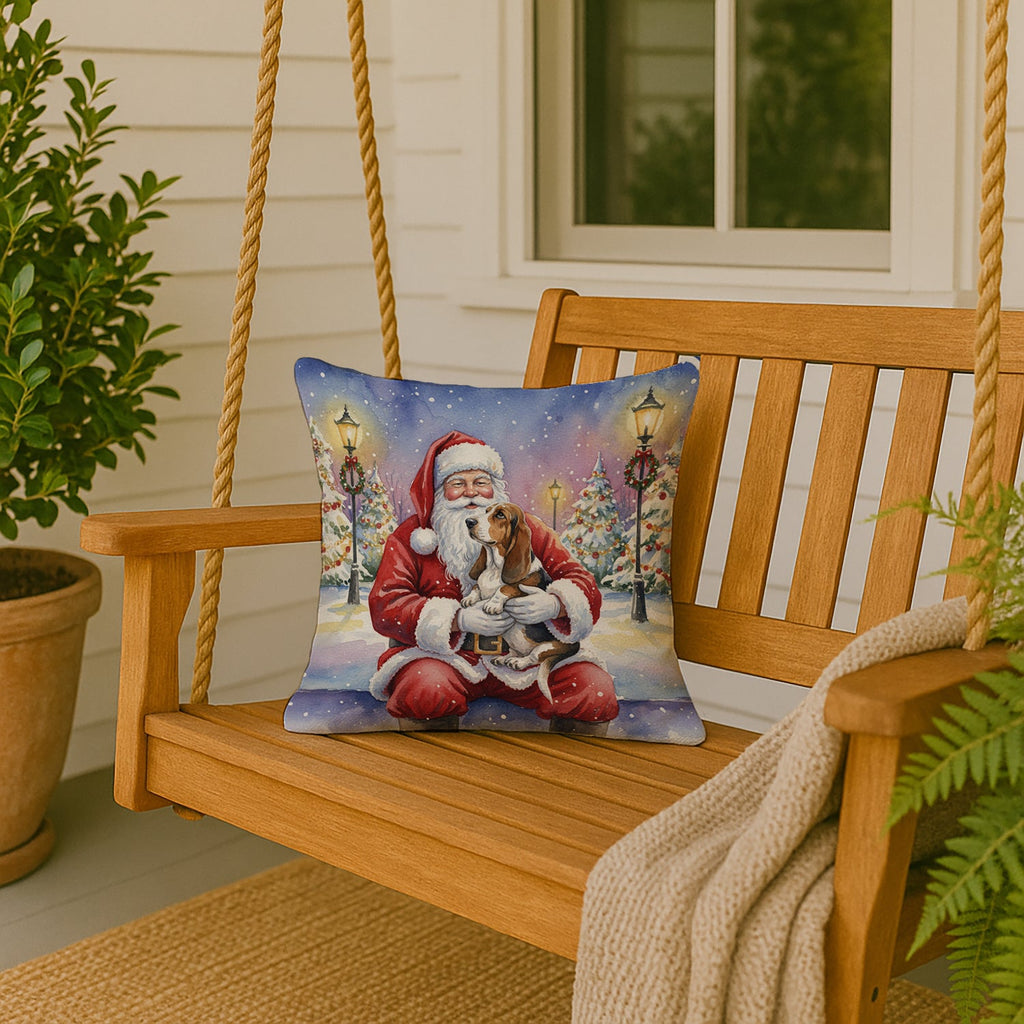Basset Hound with Santa Claus Decorative Throw Pillow 18x18 Indoor Outdoor Accent Cushion, Fabric Cover with Insert for Sofa, Bed, Porch & Living Room
