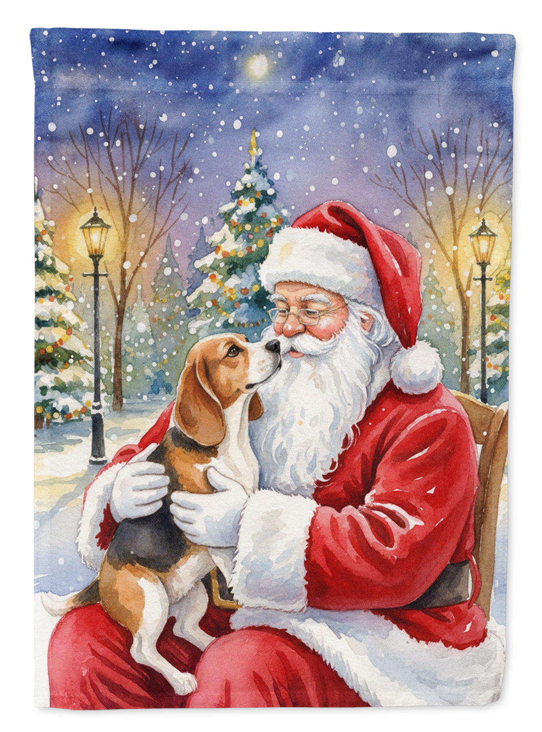 Beagle with Santa Claus House Flag 28x40 Porch Sleeve Pole Decorative Outside Yard Banner Artwork Wall Hanging, Polyester