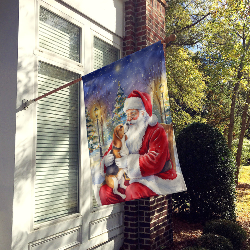 Beagle with Santa Claus House Flag 28x40 Porch Sleeve Pole Decorative Outside Yard Banner Artwork Wall Hanging, Polyester